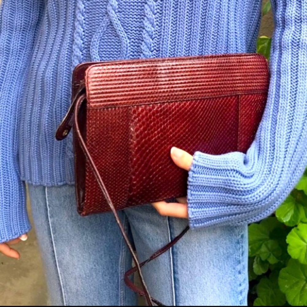 Vintage burgundy genuine snake skin/leather shoulder bag